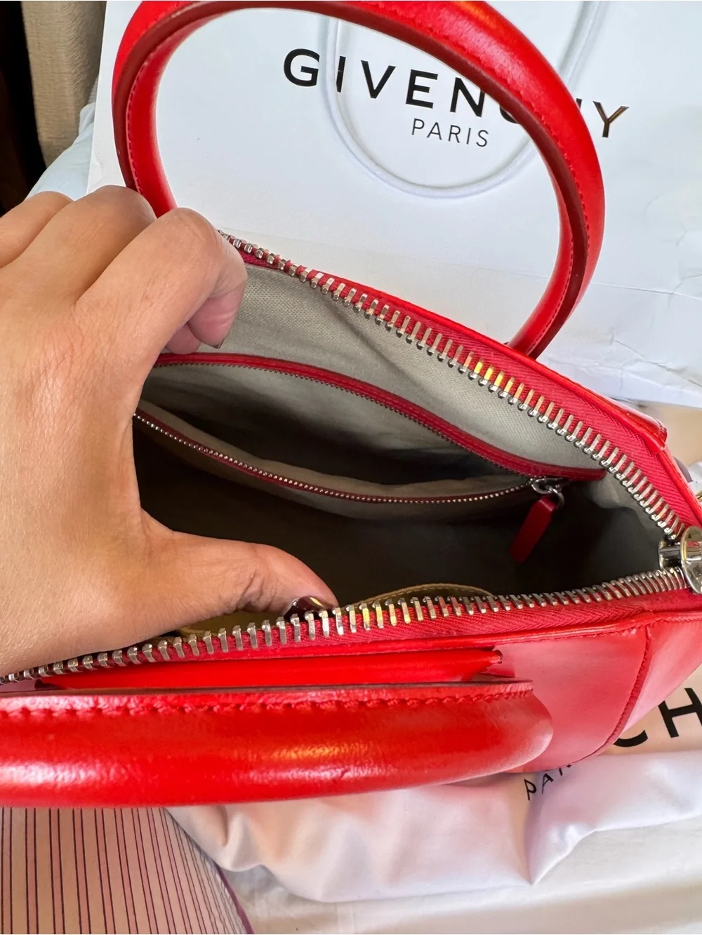 Givenchy Red Leather Satchel with Top Handles